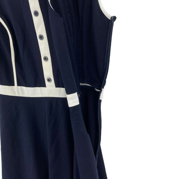 ModCloth Fit & Flare Dress Womens Medium Blue White Knit Rayon Blend Side Zip - Picture 11 of 16